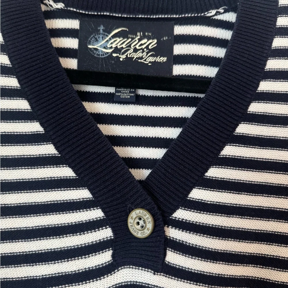 Lauren by Ralph Lauren Women's Striped Navy and White Sweater 100% cotton - Picture 2 of 6